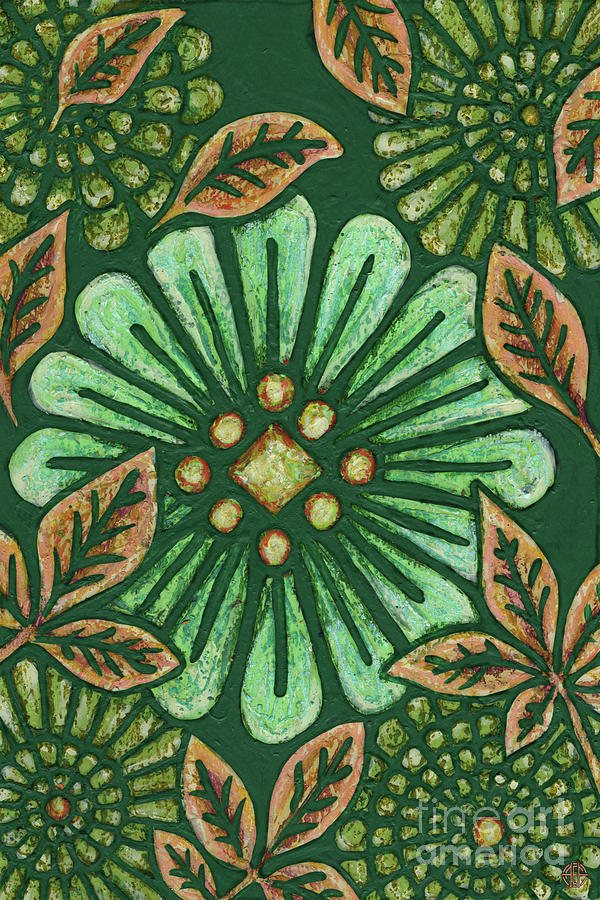 Leaf And Design Forest Green 3 Painting by Amy E Fraser