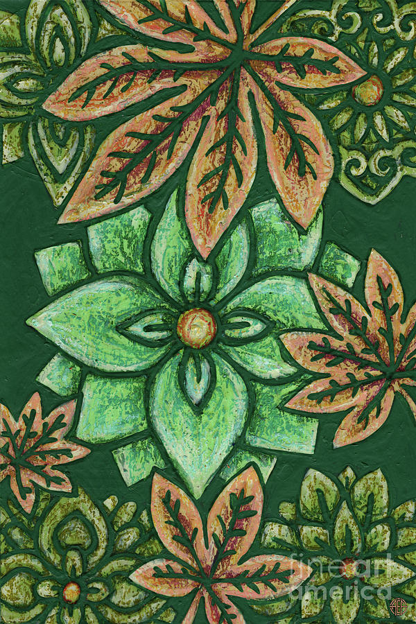 Leaf And Design Forest Green 4 Painting by Amy E Fraser