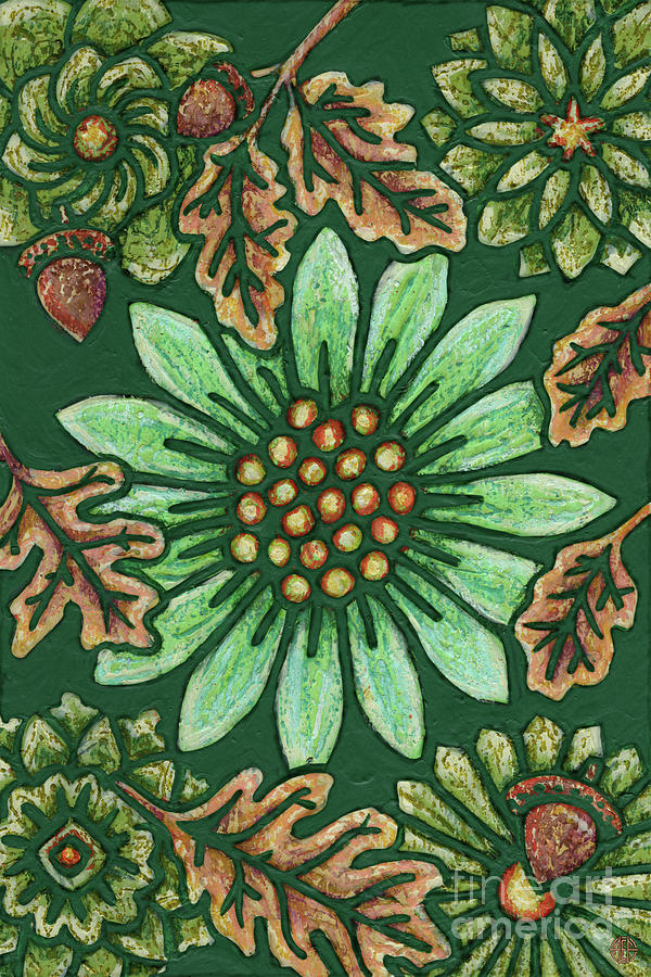 Leaf And Design Forest Green 6 Painting by Amy E Fraser