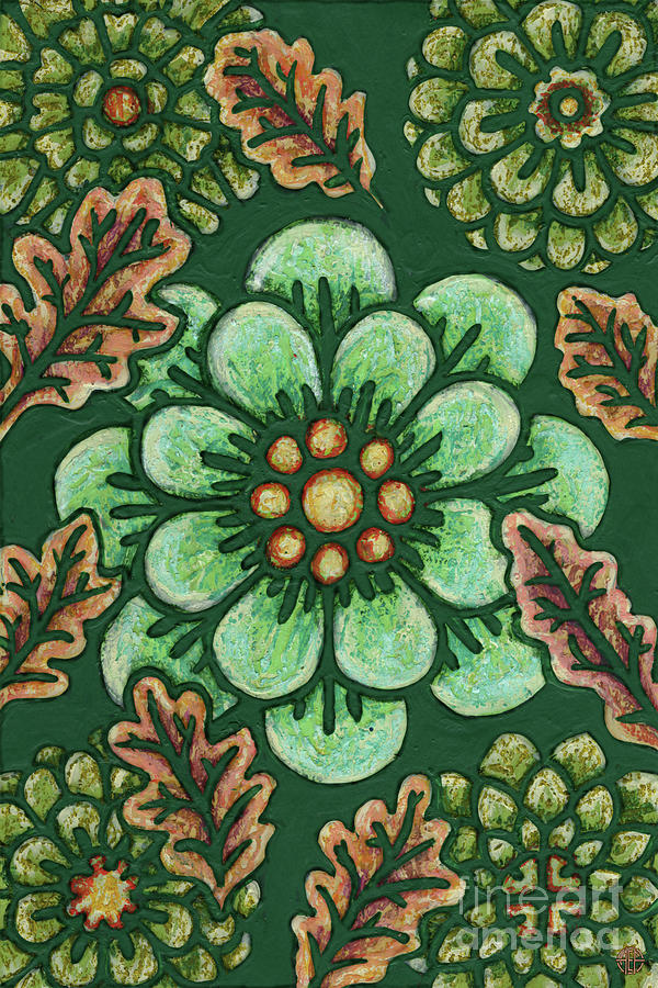 Leaf And Design Forest Green 7 Painting by Amy E Fraser
