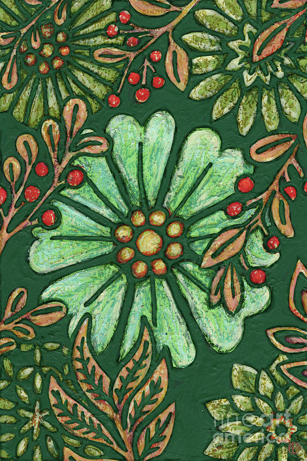 Leaf And Design Forest Green 8 Painting by Amy E Fraser