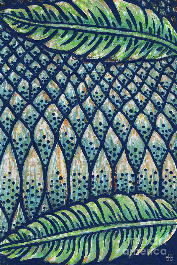 Leaf And Design Jungle Blue 2 Painting by Amy E Fraser