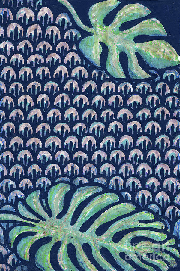 Leaf And Design Jungle Blue 3 Painting by Amy E Fraser