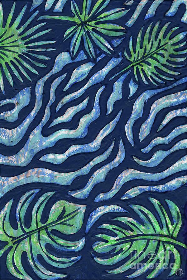 Leaf And Design Jungle Blue 7 Painting by Amy E Fraser