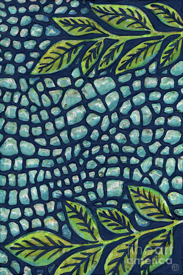 Leaf And Design Jungle Blue 8 Painting by Amy E Fraser