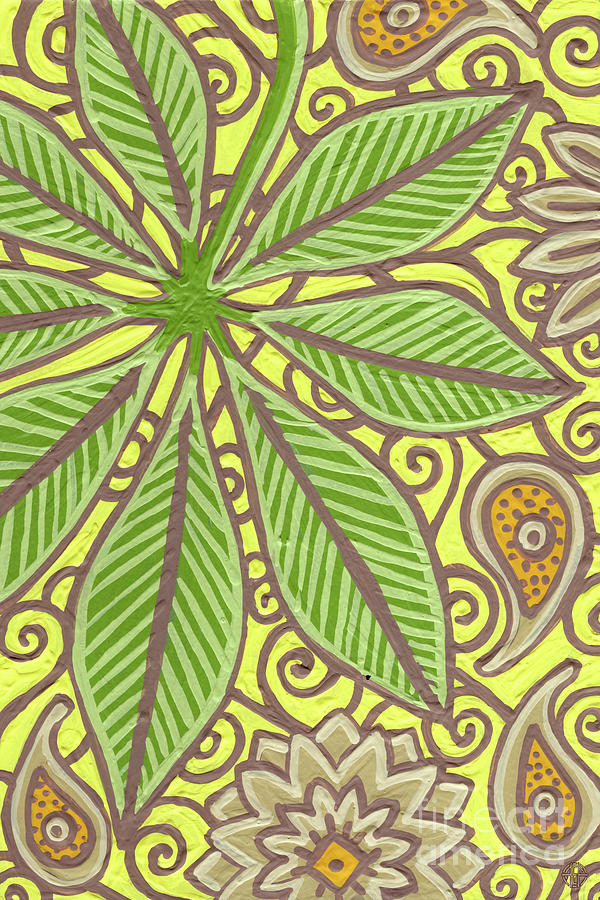 Leaf And Design Lemon Yellow 1 Painting by Amy E Fraser