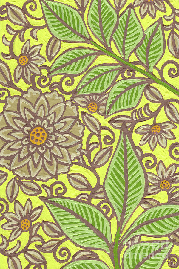 Leaf And Design Lemon Yellow 2 Painting by Amy E Fraser
