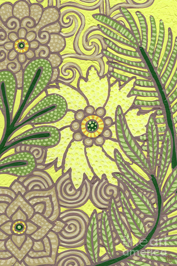 Leaf And Design Lemon Yellow 5 Painting by Amy E Fraser