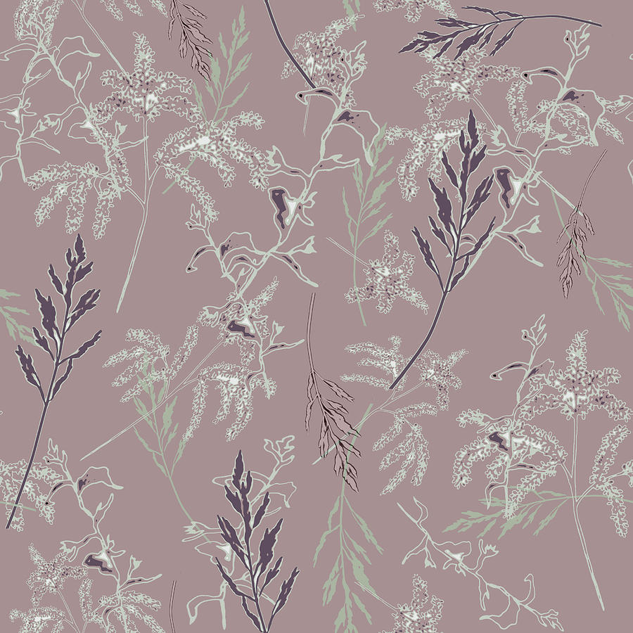 Leaf and Grass Botanical Print Pattern Digital Art by Sand And Chi