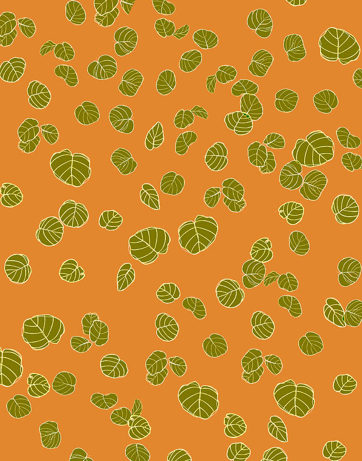 Leaf Pattern on Orange Background Digital Art by Blenda Studio