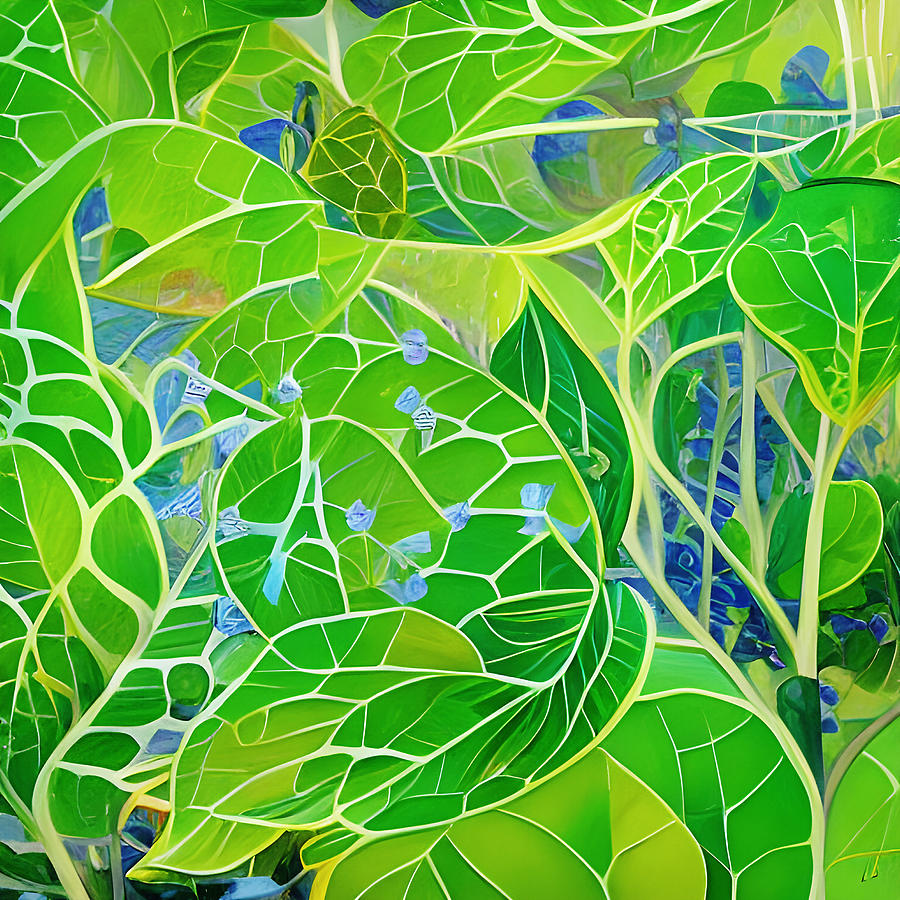 Leaf Patterns With Delicate Blossoms Digital Art