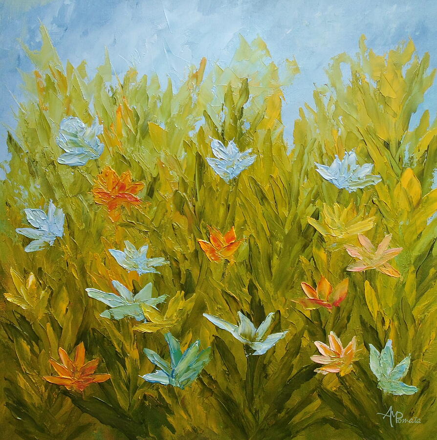 Wildflowers Painting - Leafy Little Garden by Angeles M Pomata