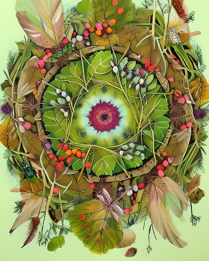 Nature Digital Art - Leafy Woodland Nature Mandala 1 by Dianne Keast