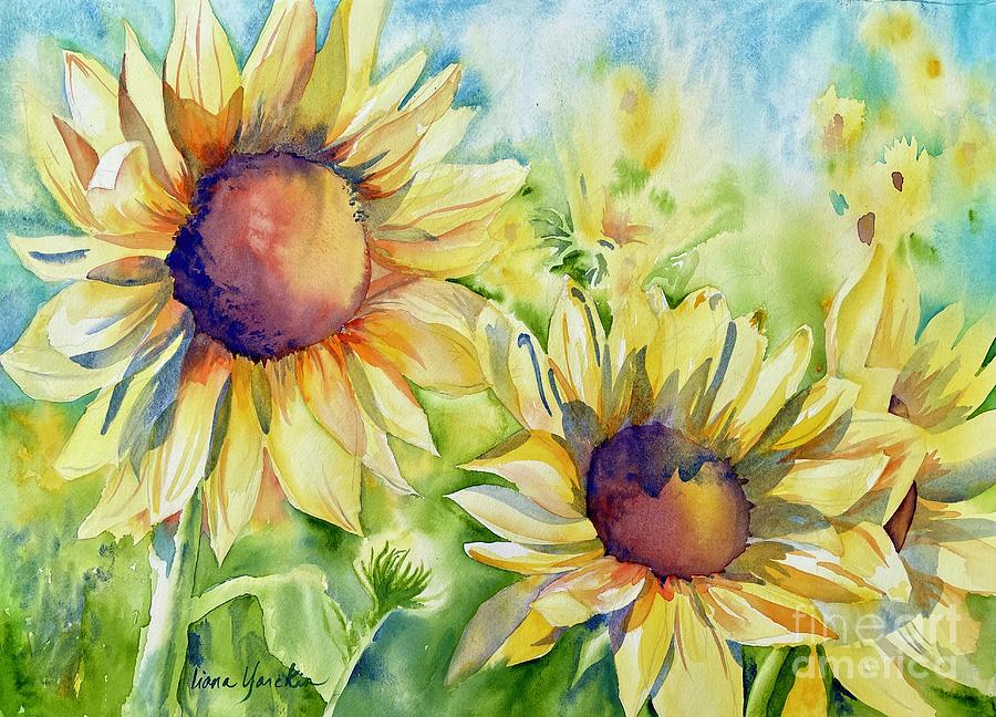 Lean on Me Sunflower  Painting by Liana Yarckin