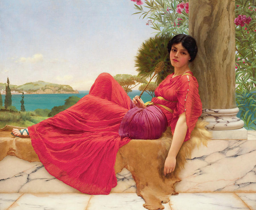 Leaning Against a Column Painting by John William Godward