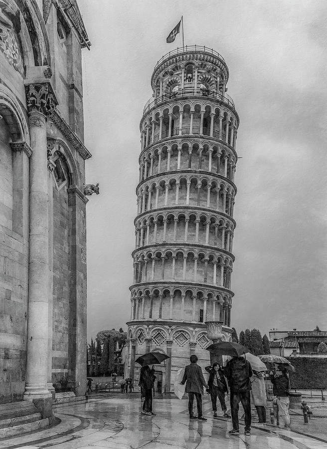 Leaning in the Rain, Tower of Pisa Photograph by Marcy Wielfaert
