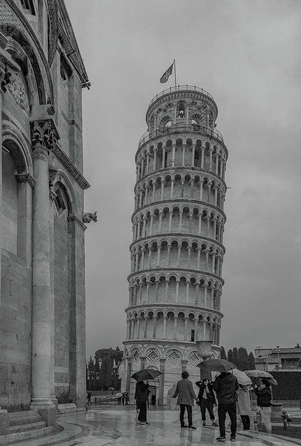 Leaning Tower of Pisa, Black and White Photograph by Marcy Wielfaert