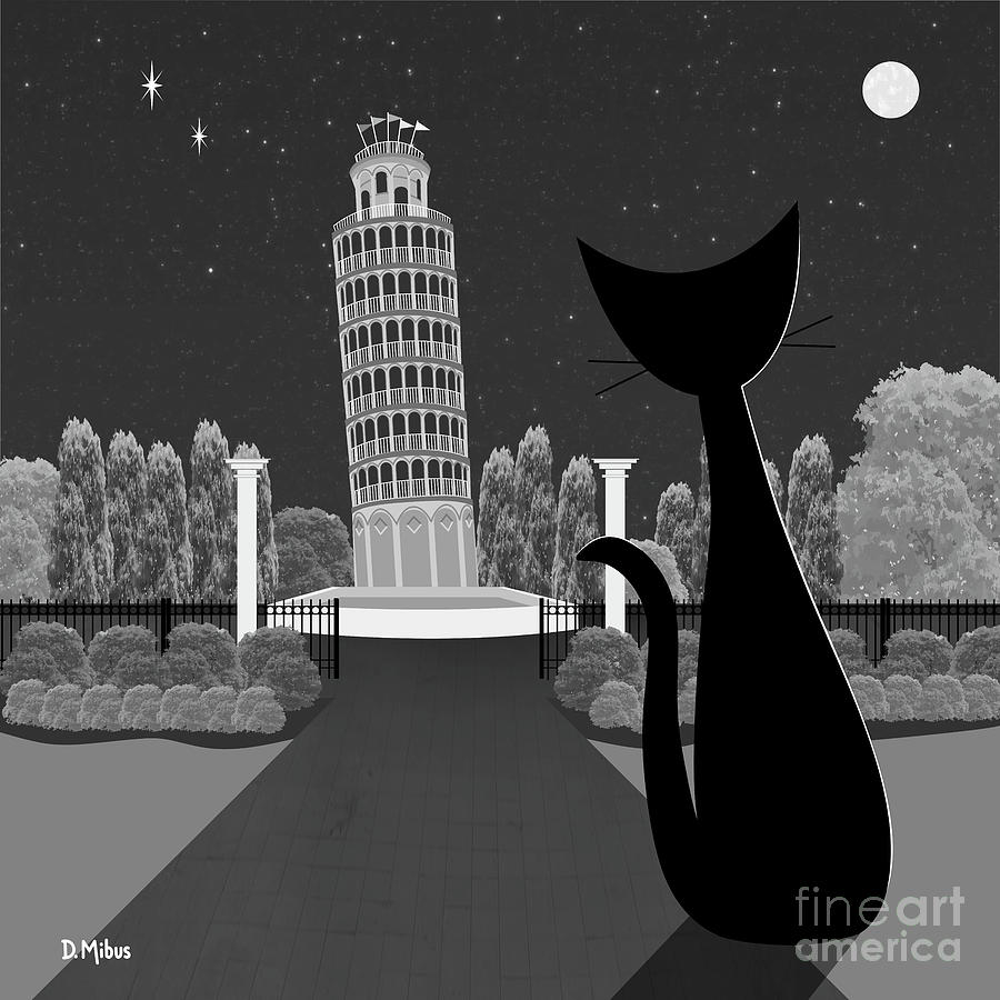 Leaning Tower of Pisa Cat Digital Art by Donna Mibus