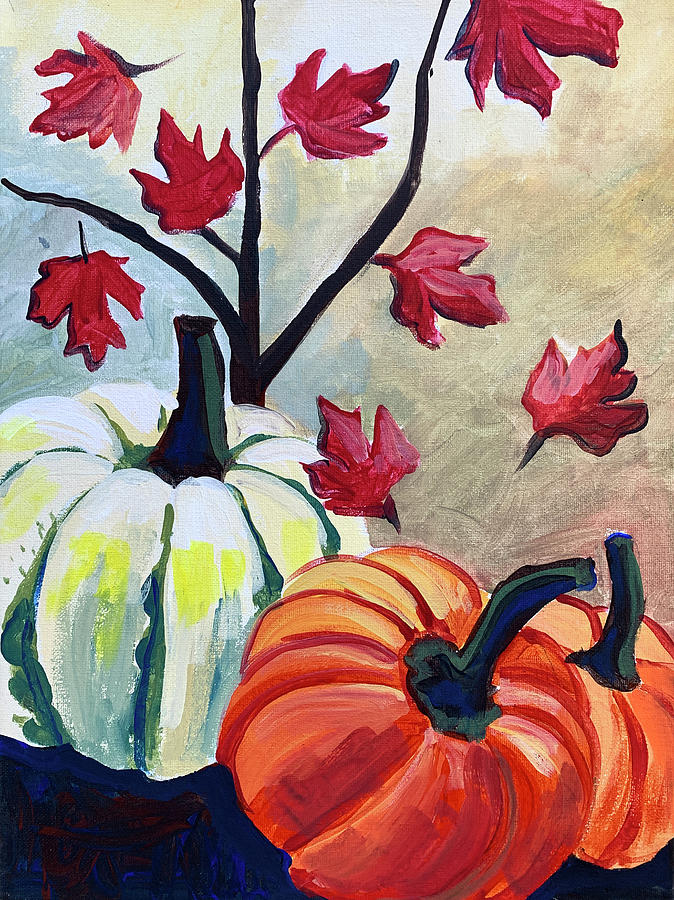 Leaves and Pumpkins Painting by Michele Fritz