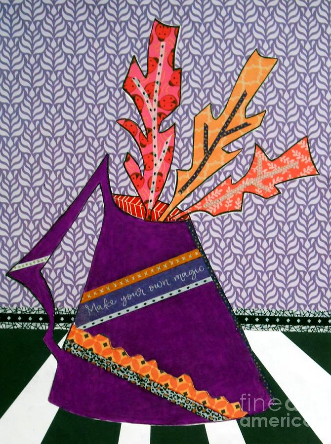 Leaves in Magic Purple Pot Mixed Media by Jayne Somogy