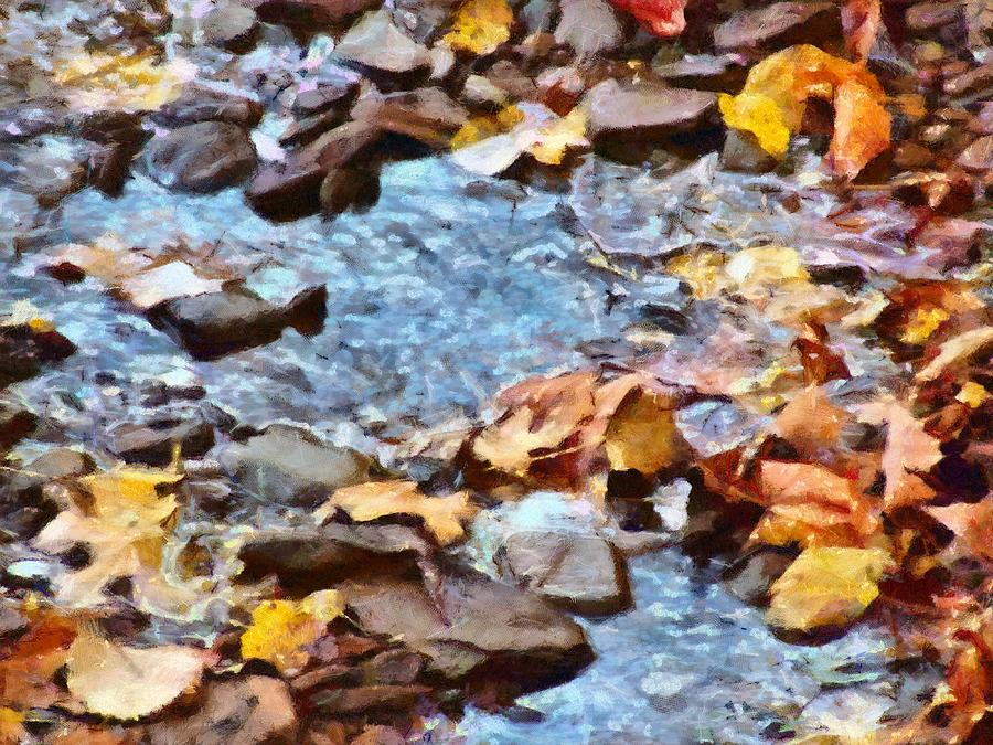 Leaves in the Stream Mixed Media by Christopher Reed