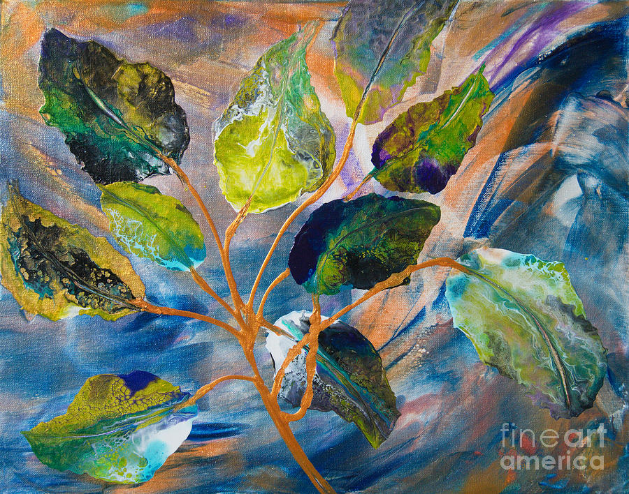 Leaves of Green and Blue 7862 Painting by Priscilla Batzell Expressionist Art Studio Gallery