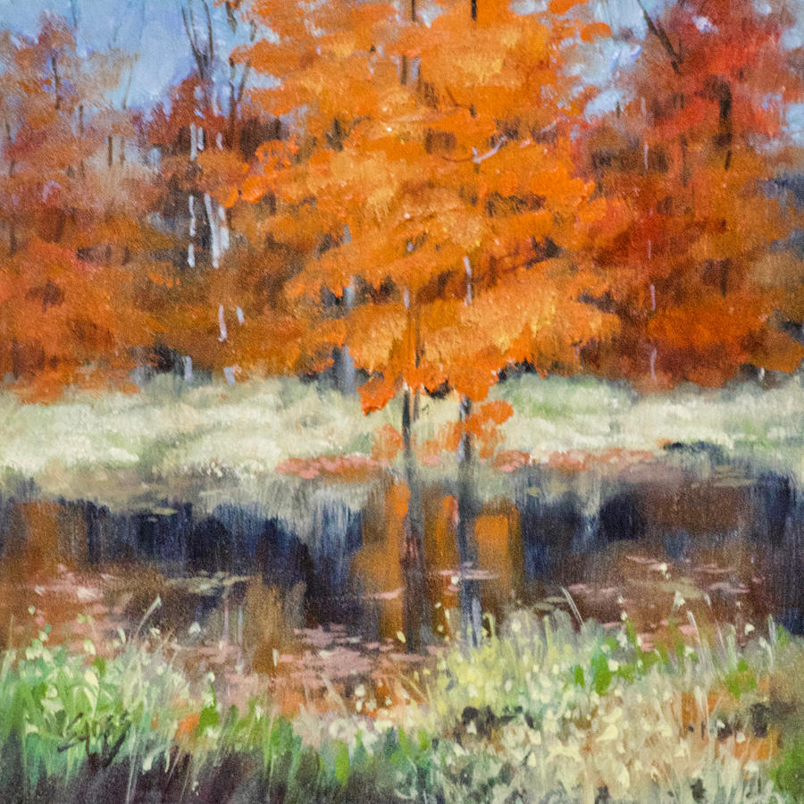 Leaves on the water Painting by Linda Eades Blackburn