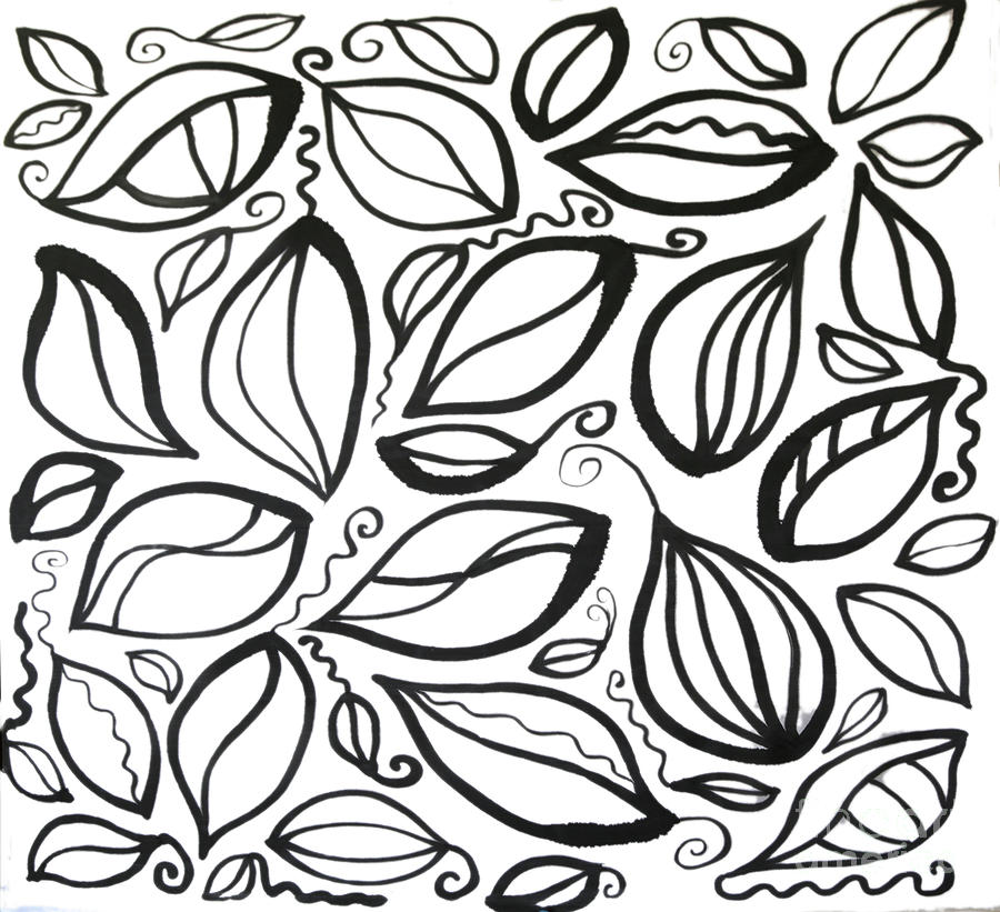 Leaves Seeds And Tendrils In Black And White Painting
