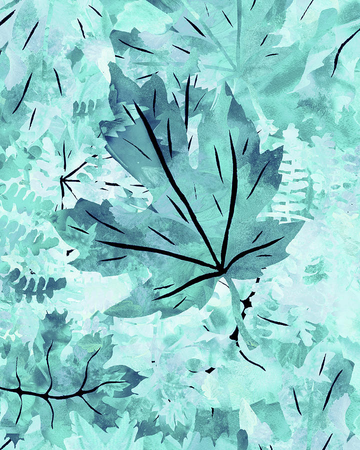 Leaves Serenade Organic Nature Soft Teal Blue Watercolor I Painting by Irina Sztukowski