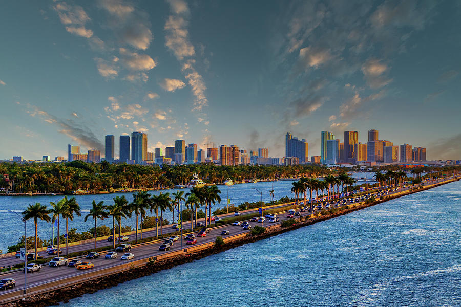 Leaving Miami for the Beach at Dusk Photograph by Darryl Brooks