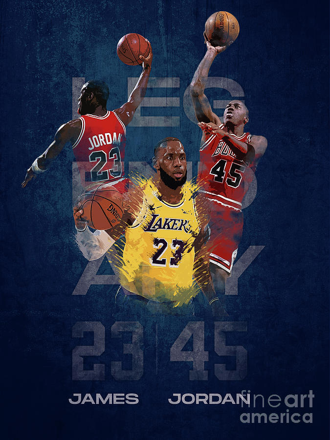 Lebron James With Michael Jordan Trio Art Digital Art by GnG Bros