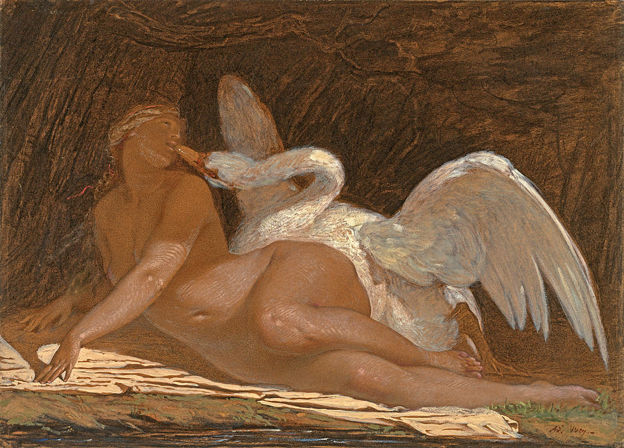 Leda and the Swan Drawing by Adolphe Yvon