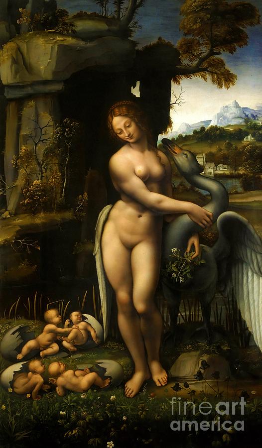 Leda and the Swan Painting by Francesco Melzi after Leonardo da Vinci