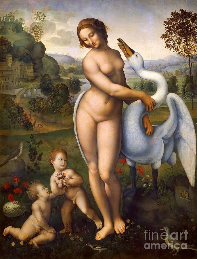 Leda and the Swan Painting by I Sodoma after Leonardo da Vinci