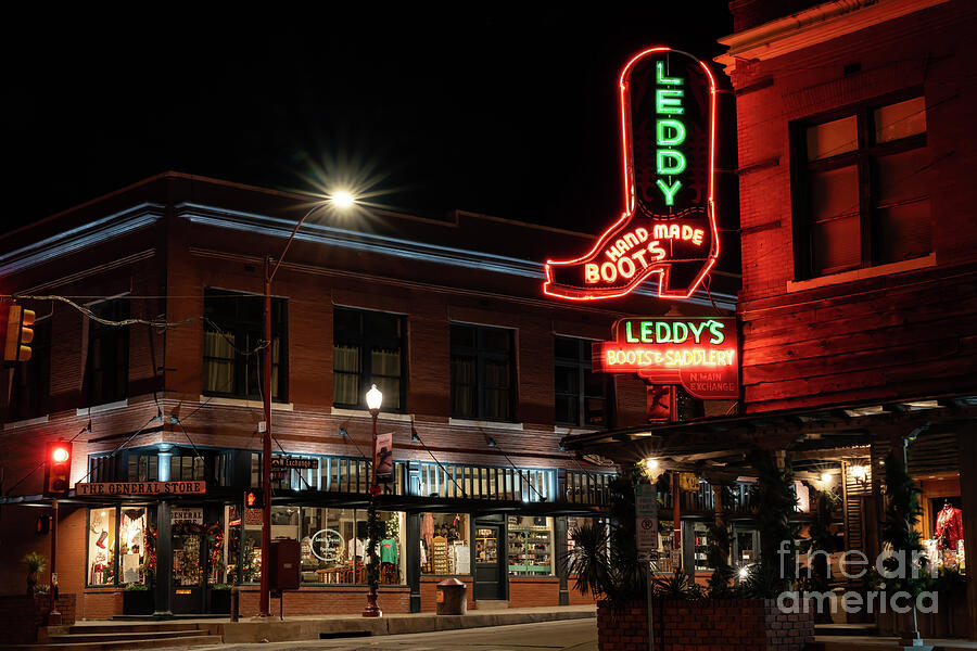 Fort Worth Photograph - Leddy Boots Neon Sign North Main by Bee Creek Photography - Tod and Cynthia