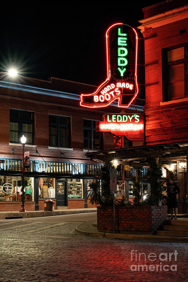 Leddy Boots Neon Sign North Main Vertical Photograph by Bee Creek Photography - Tod and Cynthia