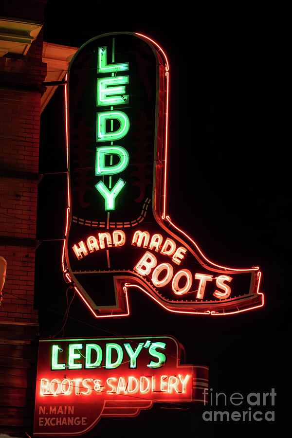 Leddy Boots Neon Sign Vertical  Photograph by Bee Creek Photography - Tod and Cynthia
