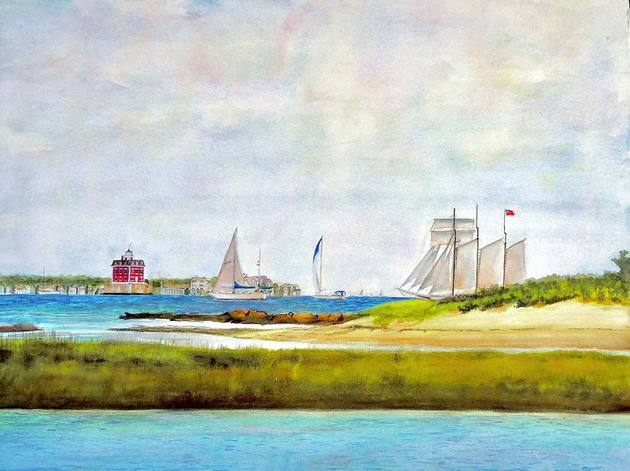 Ledge Light Lighthouse New London Waterford Beach CT Painting by Patty Kay Hall