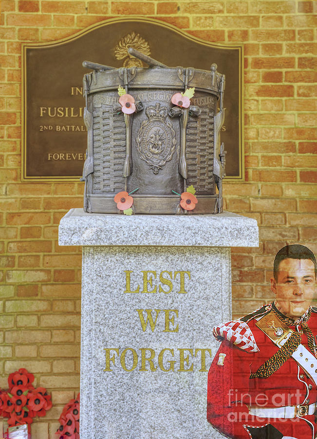 Lee Rigby memorial bronze drum and plaque Middleton, memorial garden Photograph by Pics By Tony