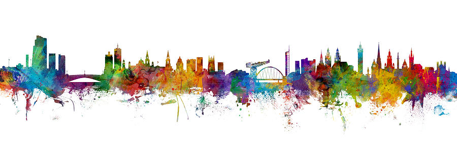 Leeds and Glasgow Skyline Mashup Digital Art by Michael Tompsett