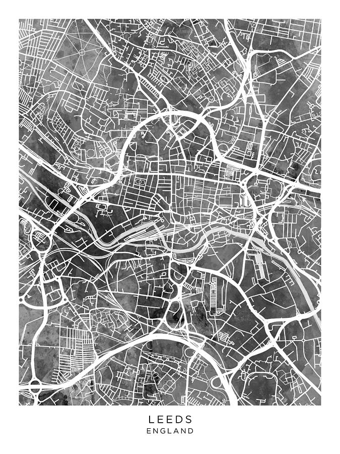 Leeds England Street Map #62 Digital Art by Michael Tompsett