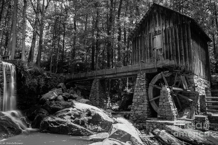 Lefler Grist Mill Black And White Photograph