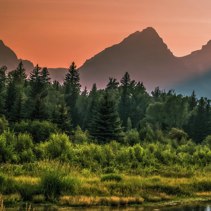 Left Panel 1 of 3 - Grand Teton Mountain Landscape Sunset Panorama Photograph by Gregory Ballos