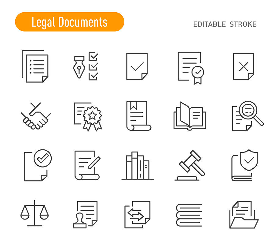 Legal Documents Icons - Line Series - Editable Stroke Drawing by -victor-