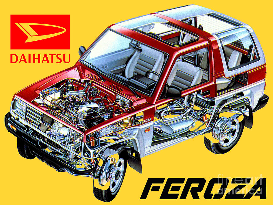 Pegasus Drawing - Legendary japanese offroad 4X4 car Daihatsu Rocky Feroza by Vladyslav Shapovalenko