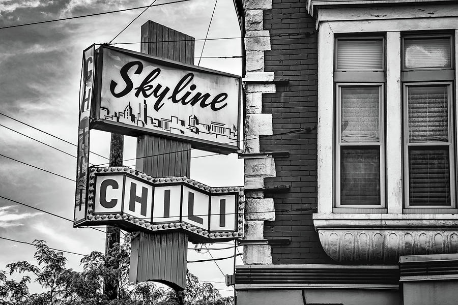 Legendary Skyline Chili of Cincinnati - Black and White Photograph by Gregory Ballos