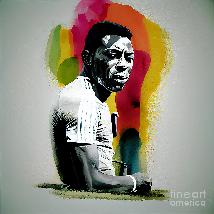 Legendary  Soccer  Player  Pele    Abstract  Black  By Asar Studios Digital Art