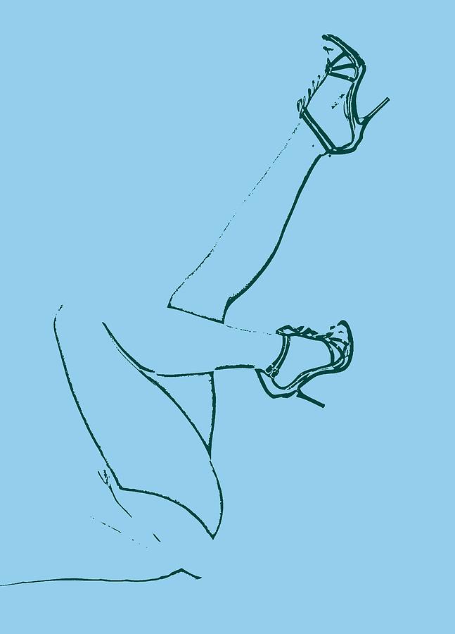 Legs - Line Drawing Aqua Blue Digital Art by Marianna Mills