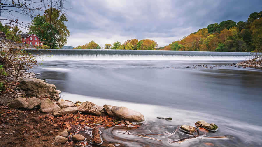 Lehigh River Waterfall in Autumn Photograph by Jason Fink
