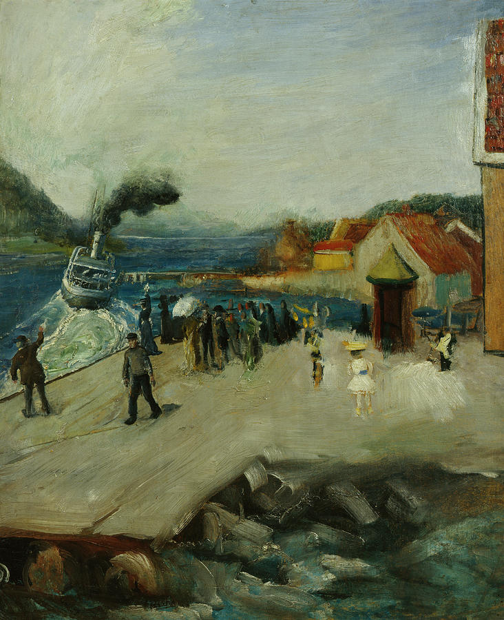 Lehmanns quay in Droebak, 1910 Painting by O Vaering by Christian Krohg